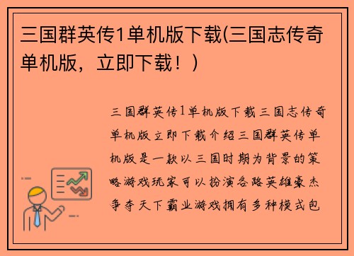 三国群英传1单机版下载(三国志传奇单机版，立即下载！)