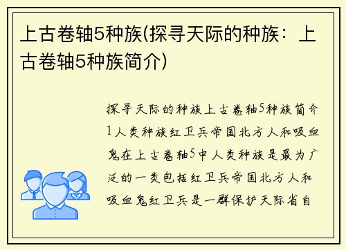 上古卷轴5种族(探寻天际的种族：上古卷轴5种族简介)